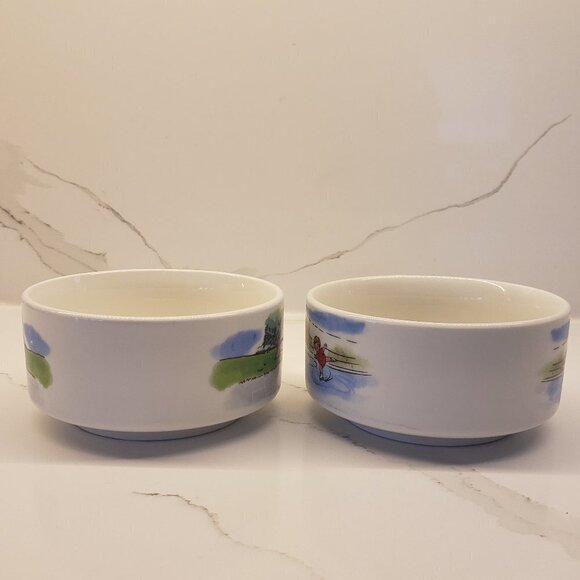 set of 2 Flat bowls Handle Kids Skating Skipping Cereal Mug Soup Dessert - Picture 4 of 8